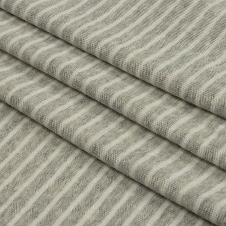 Heathered Gray and White Striped Cotton 1x1 Rib Knit