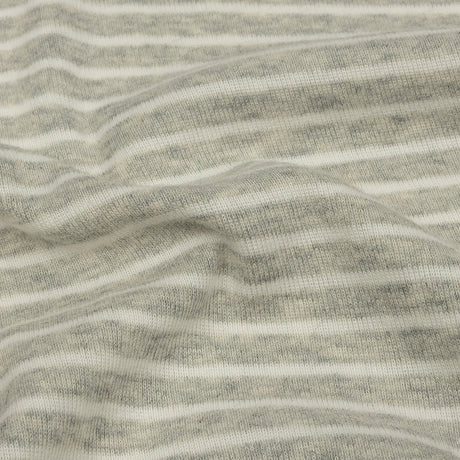 Heathered Gray and White Striped Cotton 1x1 Rib Knit