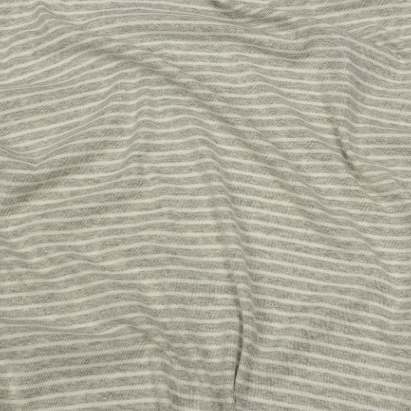 Heathered Gray and White Striped Cotton 1x1 Rib Knit