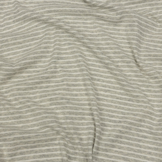 Heathered Gray and White Striped Cotton 1x1 Rib Knit