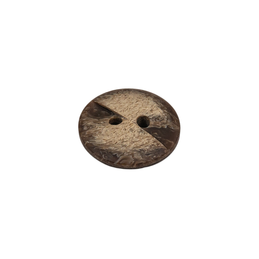 Bracken and Travertine Brown Geometric Carved 2-Hole Wood Button - 25L/16mm