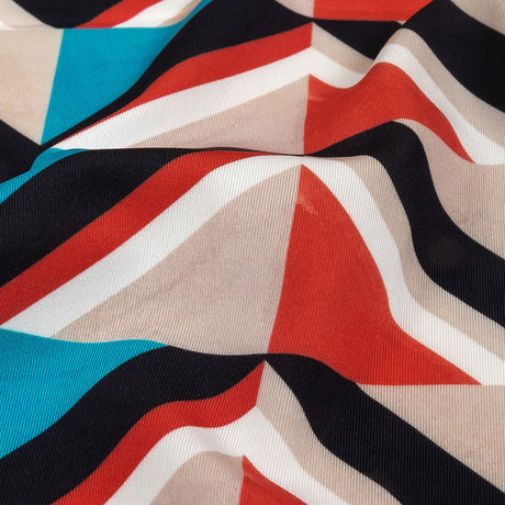 Red, Beige and Teal Triangles UV Protective Compression Swimwear Tricot with Aloe Vera Microcapsules