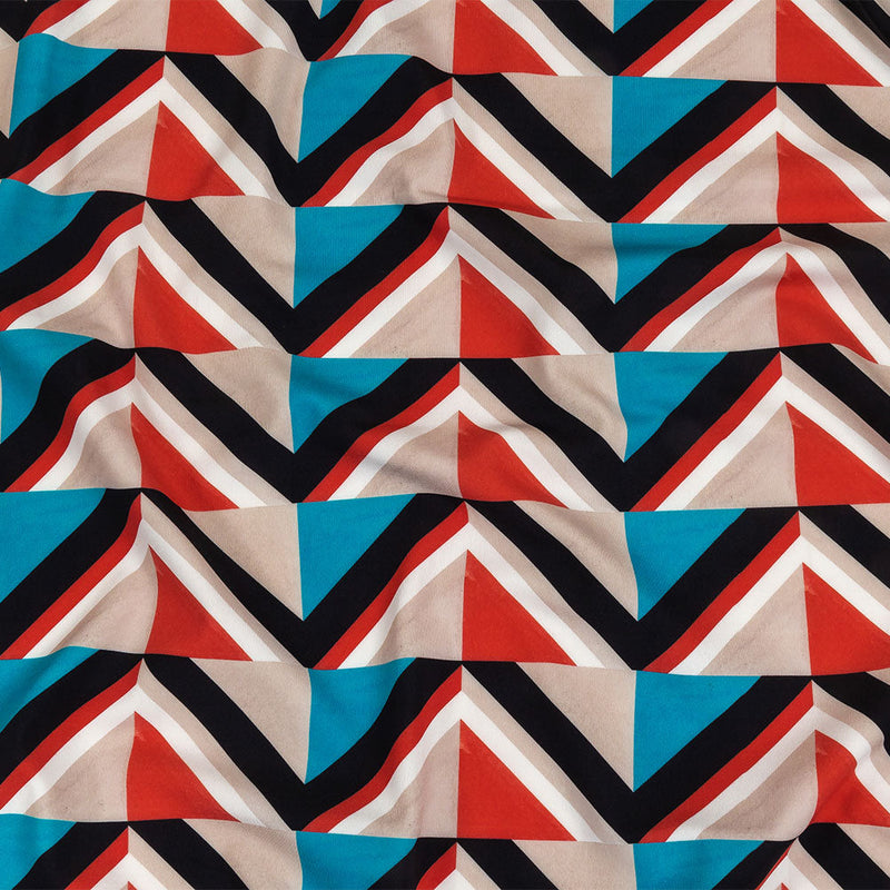 Red, Beige and Teal Triangles UV Protective Compression Swimwear Tricot with Aloe Vera Microcapsules