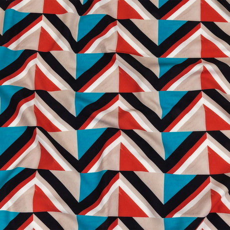 Red, Beige and Teal Triangles UV Protective Compression Swimwear Tricot with Aloe Vera Microcapsules