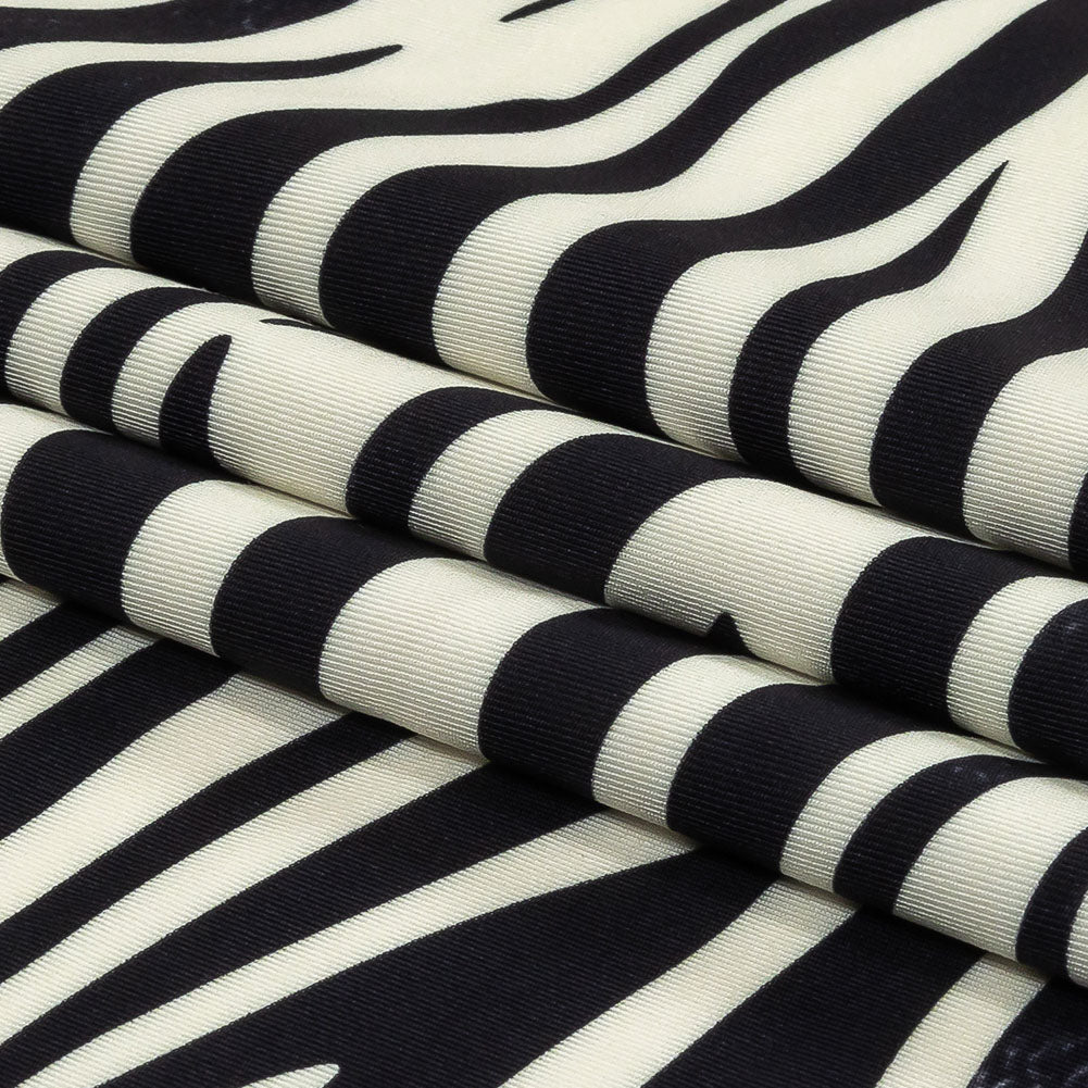 Black and Cream Zebra Stripes UV Protective Compression Swimwear Tricot with Aloe Vera Microcapsules