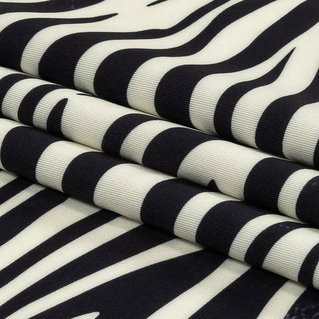 Black and Cream Zebra Stripes UV Protective Compression Swimwear Tricot with Aloe Vera Microcapsules