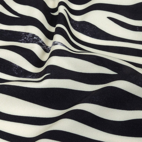 Black and Cream Zebra Stripes UV Protective Compression Swimwear Tricot with Aloe Vera Microcapsules