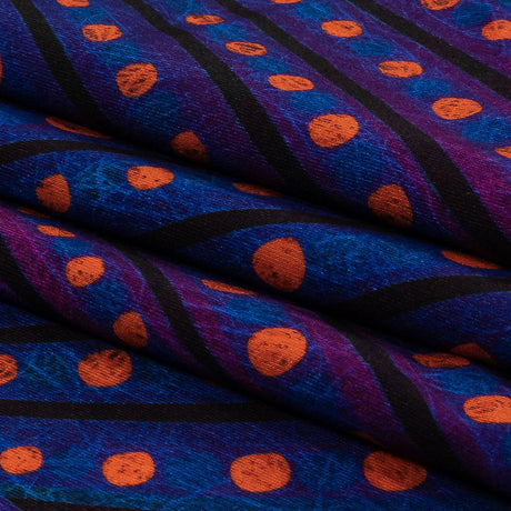 Purple, Limoges Blue and Orangeade Art Deco Feathers UV Protective Compression Swimwear Tricot with Aloe Vera Microcapsules