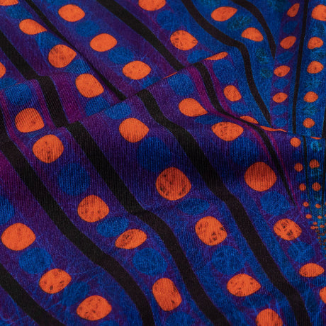 Purple, Limoges Blue and Orangeade Art Deco Feathers UV Protective Compression Swimwear Tricot with Aloe Vera Microcapsules