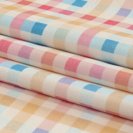Pastel Yellow, Blue and Pink Little Checks UV Protective Compression Swimwear Tricot with Aloe Vera Microcapsules