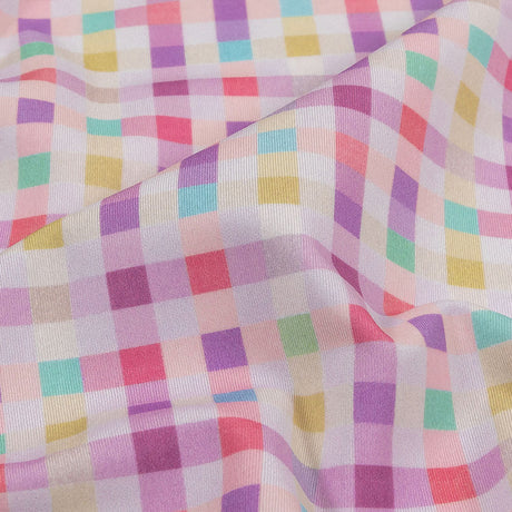 Purple, Pink and Green Little Checks UV Protective Compression Swimwear Tricot with Aloe Vera Microcapsules