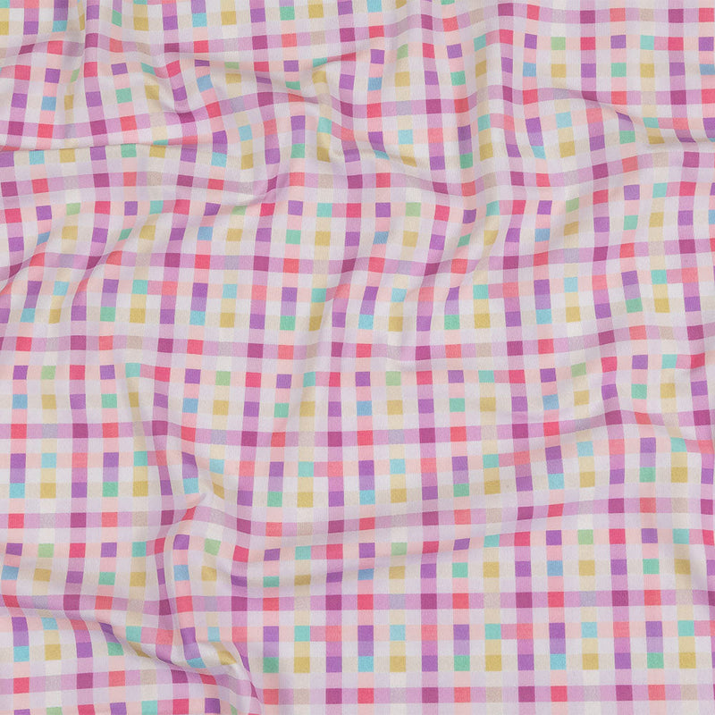 Purple, Pink and Green Little Checks UV Protective Compression Swimwear Tricot with Aloe Vera Microcapsules