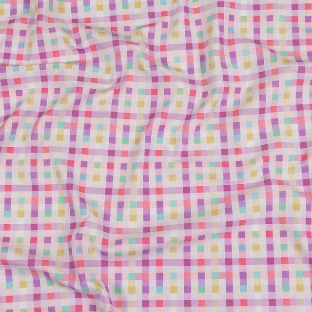 Purple, Pink and Green Little Checks UV Protective Compression Swimwear Tricot with Aloe Vera Microcapsules