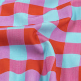 Red Orange and Aqua Checks UV Protective Compression Swimwear Tricot with Aloe Vera Microcapsules