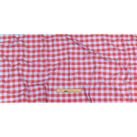 Red Orange and Aqua Checks UV Protective Compression Swimwear Tricot with Aloe Vera Microcapsules