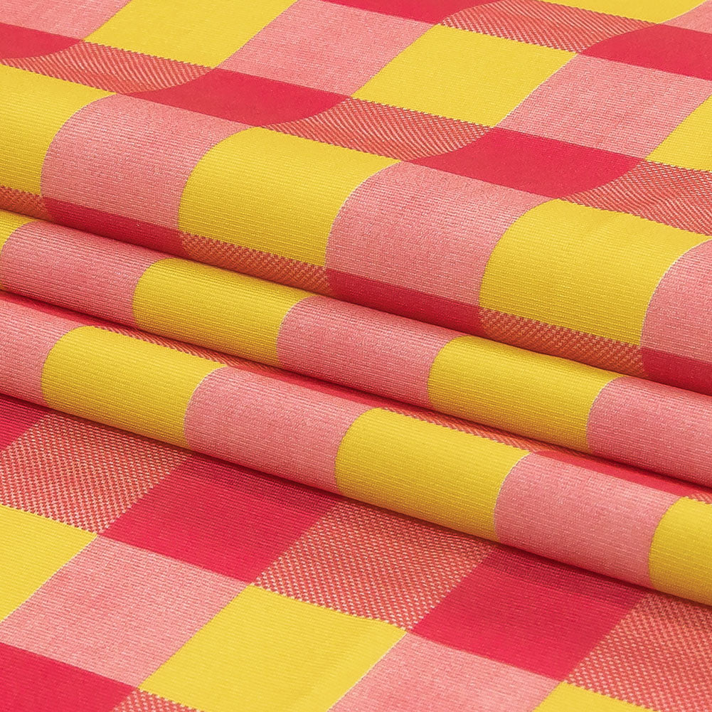 Hot Pink and Yellow Checks UV Protective Compression Swimwear Tricot with Aloe Vera Microcapsules