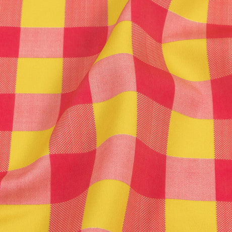 Hot Pink and Yellow Checks UV Protective Compression Swimwear Tricot with Aloe Vera Microcapsules