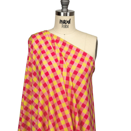Hot Pink and Yellow Checks UV Protective Compression Swimwear Tricot with Aloe Vera Microcapsules