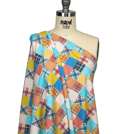 Compression Swimwear Tricot, UV Protective with Aloe Vera Microcapsules - Yellow, Orange and Blue Madras - Caye Collection
