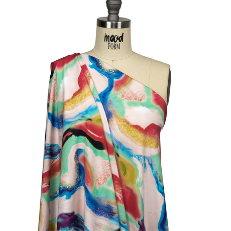 Compression Swimwear Tricot, UV Protective with Aloe Vera Microcapsules - Pale Pink and Rainbow Marbled - Caye Collection
