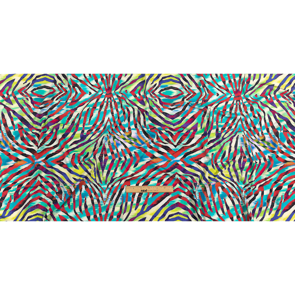 Pink, Teal and Lime Zebra Stripes UV Protective Compression Swimwear Tricot with Aloe Vera Microcapsules
