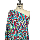 Pink, Teal and Lime Zebra Stripes UV Protective Compression Swimwear Tricot with Aloe Vera Microcapsules