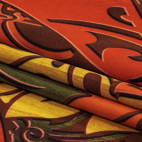 Red, Orange and Olive Green Art Nouveau Leaves UV Protective Compression Swimwear Tricot with Aloe Vera Microcapsules