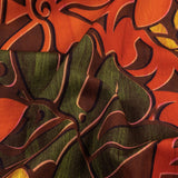 Red, Orange and Olive Green Art Nouveau Leaves UV Protective Compression Swimwear Tricot with Aloe Vera Microcapsules