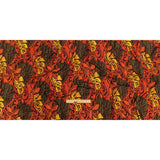 Red, Orange and Olive Green Art Nouveau Leaves UV Protective Compression Swimwear Tricot with Aloe Vera Microcapsules