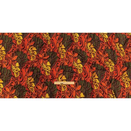 Red, Orange and Olive Green Art Nouveau Leaves UV Protective Compression Swimwear Tricot with Aloe Vera Microcapsules