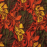 Red, Orange and Olive Green Art Nouveau Leaves UV Protective Compression Swimwear Tricot with Aloe Vera Microcapsules