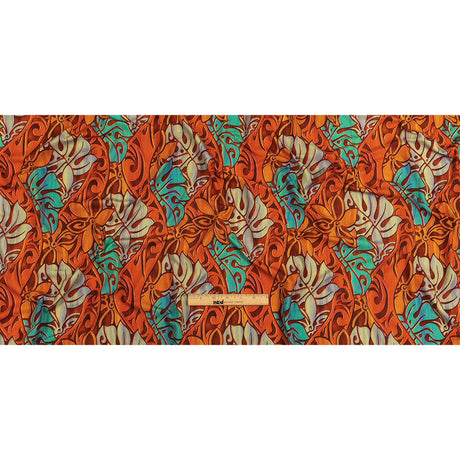 Orange and Turquoise Art Nouveau Leaves UV Protective Compression Swimwear Tricot with Aloe Vera Microcapsules