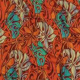 Orange and Turquoise Art Nouveau Leaves UV Protective Compression Swimwear Tricot with Aloe Vera Microcapsules