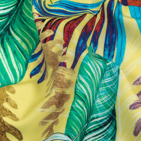 Yellow, Teal and Pink Foliage UV Protective Compression Swimwear Tricot with Aloe Vera Microcapsules