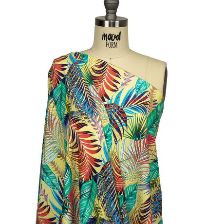 Yellow, Teal and Pink Foliage UV Protective Compression Swimwear Tricot with Aloe Vera Microcapsules
