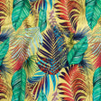 Yellow, Teal and Pink Foliage UV Protective Compression Swimwear Tricot with Aloe Vera Microcapsules