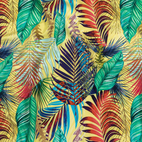 Yellow, Teal and Pink Foliage UV Protective Compression Swimwear Tricot with Aloe Vera Microcapsules