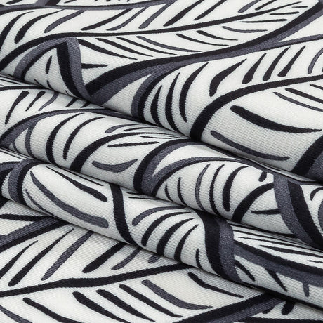 White, Folkstone Gray and Black Leaves UV Protective Compression Swimwear Tricot with Aloe Vera Microcapsules