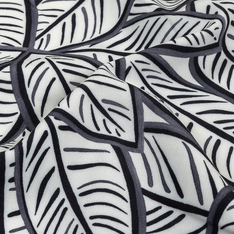 White, Folkstone Gray and Black Leaves UV Protective Compression Swimwear Tricot with Aloe Vera Microcapsules