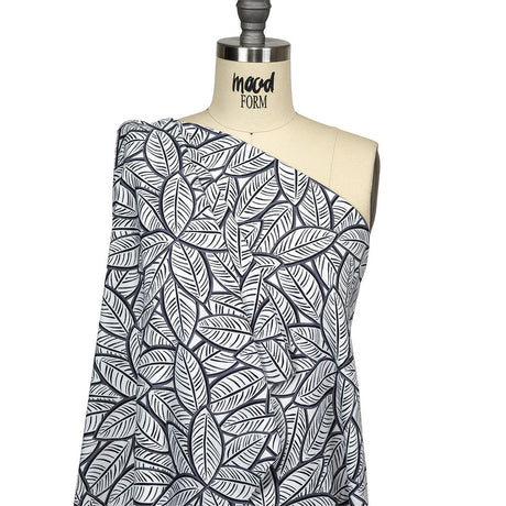 White, Folkstone Gray and Black Leaves UV Protective Compression Swimwear Tricot with Aloe Vera Microcapsules