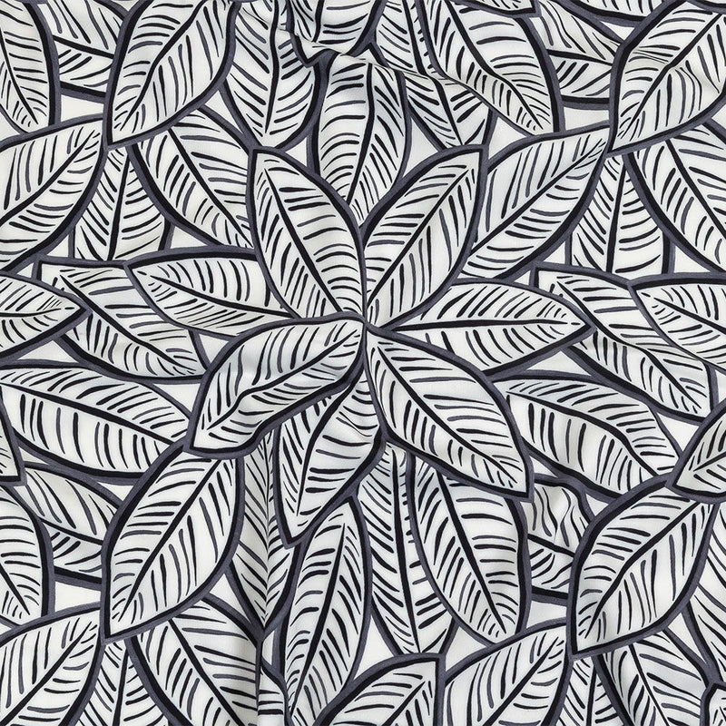 White, Folkstone Gray and Black Leaves UV Protective Compression Swimwear Tricot with Aloe Vera Microcapsules