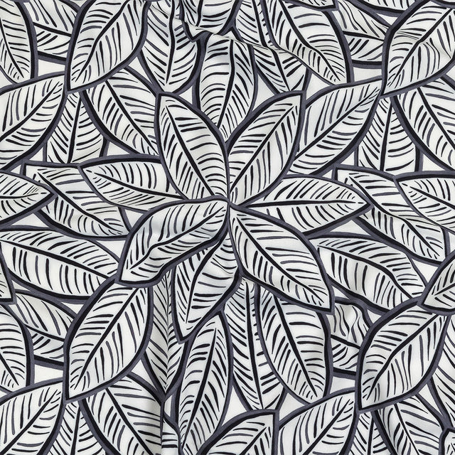 White, Folkstone Gray and Black Leaves UV Protective Compression Swimwear Tricot with Aloe Vera Microcapsules