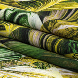 Green and Yellow Marbled Warped Diamonds UV Protective Compression Swimwear Tricot with Aloe Vera Microcapsules