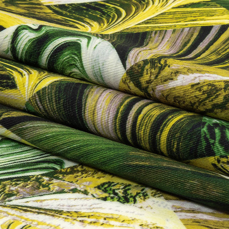 Green and Yellow Marbled Warped Diamonds UV Protective Compression Swimwear Tricot with Aloe Vera Microcapsules
