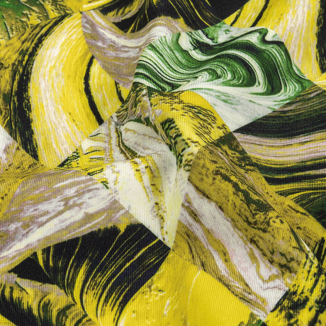 Green and Yellow Marbled Warped Diamonds UV Protective Compression Swimwear Tricot with Aloe Vera Microcapsules