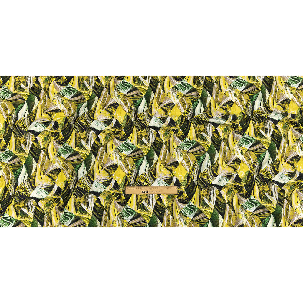Green and Yellow Marbled Warped Diamonds UV Protective Compression Swimwear Tricot with Aloe Vera Microcapsules