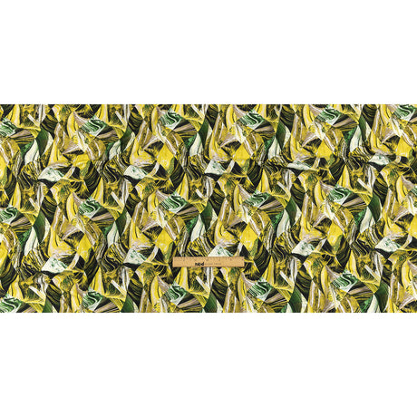 Green and Yellow Marbled Warped Diamonds UV Protective Compression Swimwear Tricot with Aloe Vera Microcapsules
