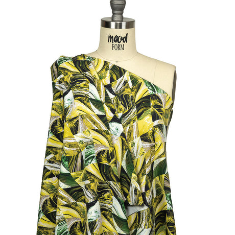 Green and Yellow Marbled Warped Diamonds UV Protective Compression Swimwear Tricot with Aloe Vera Microcapsules