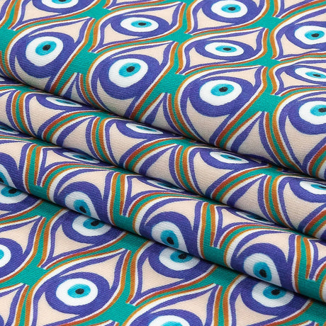 Green and Blue Evil Eye UV Protective Compression Swimwear Tricot with Aloe Vera Microcapsules