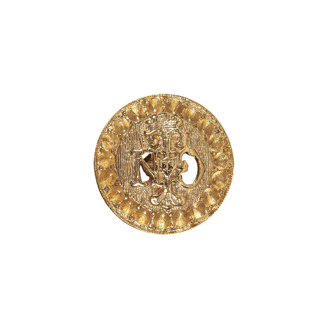 Gold Ornate Crest Metal Shank Back Button - 28L/18mm